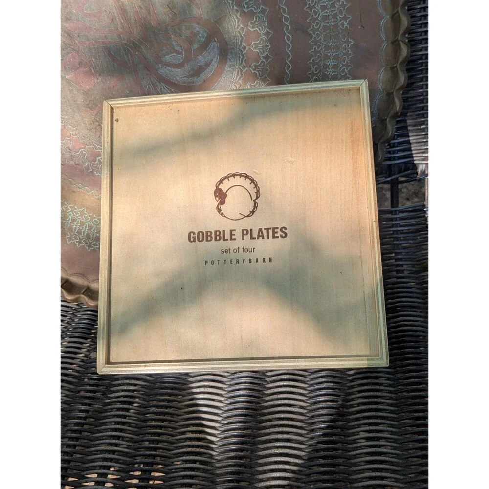 Pottery Barn Gobble Turkey Salad Dessert Plates 3 PC Thanksgiving Fall Harvest